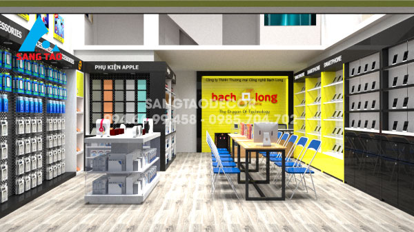 Dự án thiết kế thi công shop showroom chuỗi cửa hàng điện thoại Bạch Long Mobile