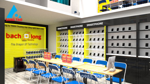 Dự án thiết kế thi công shop showroom chuỗi cửa hàng điện thoại Bạch Long Mobile