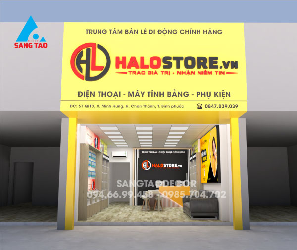 Dự án thiết kế thi công shop showroom điện thoại Halo Store Bình Phước