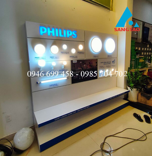 Mẫu thiết kế thi công quầy tủ quảng cáo thiết bị điện đèn Philips