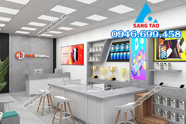 thiết kế thi công shop điện thoại Halo